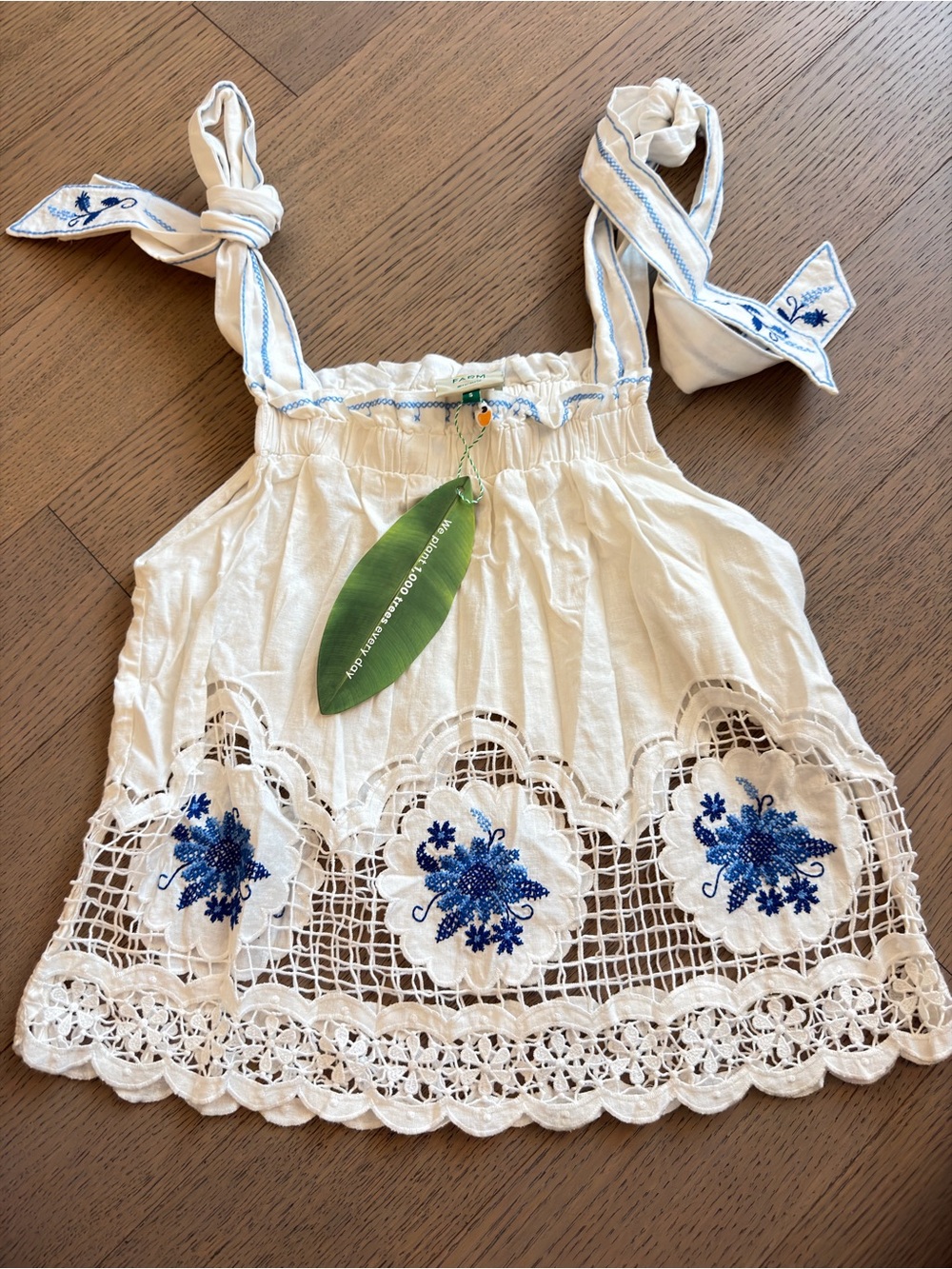 FARM Rio Daisy embroidered linen-blend gauze and lace top - Picture 11 of 12